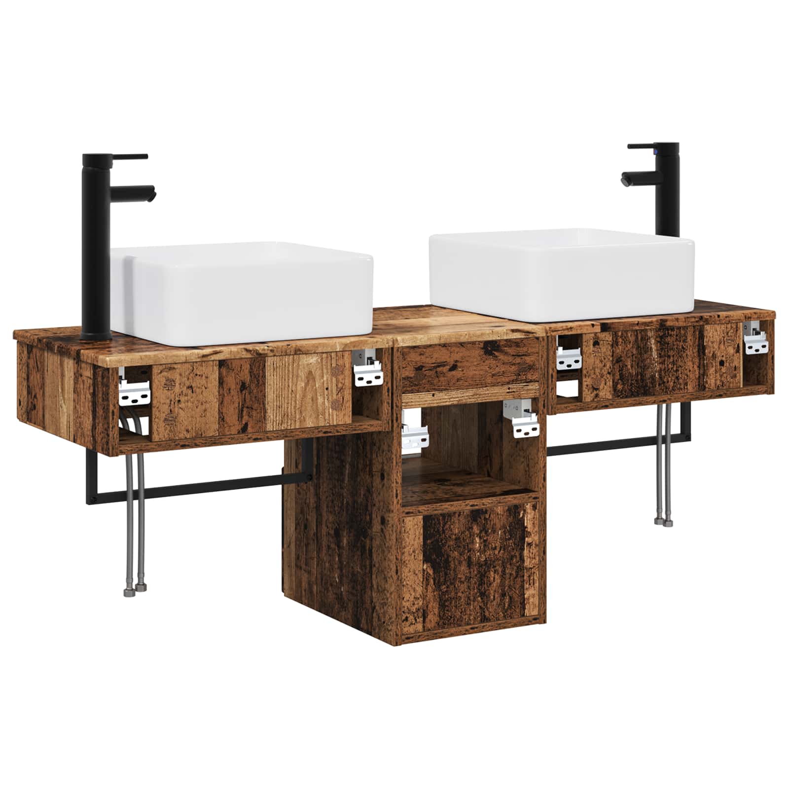 Badkamerkastenset 3 st Oud hout 53 x 35 x 39 cm Bewerkt hout