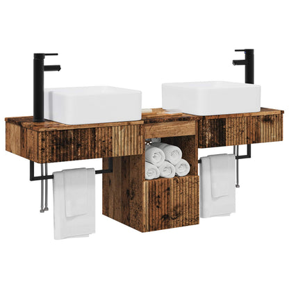 Badkamerkastenset 3 st Oud hout 53 x 35 x 39 cm Bewerkt hout
