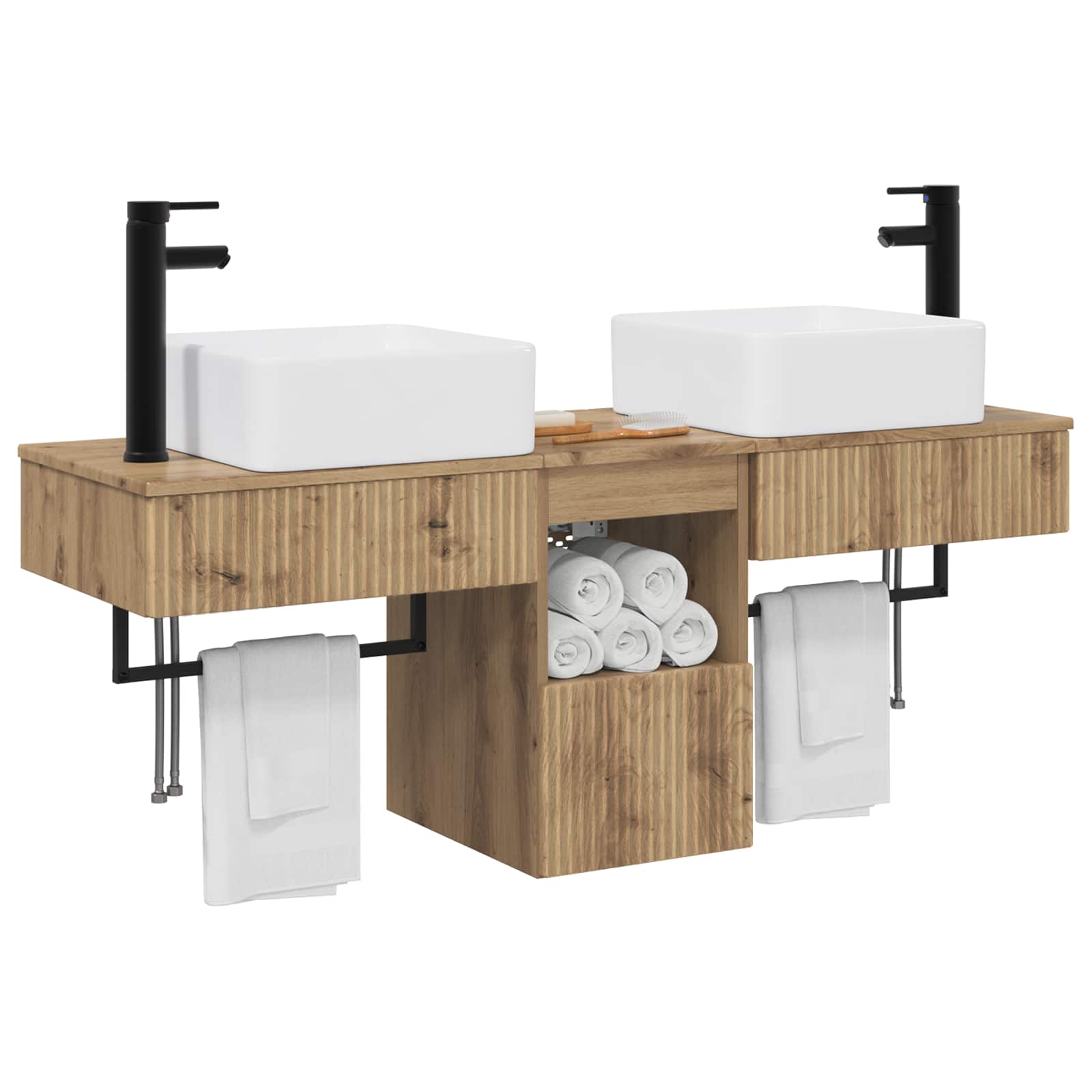 Badkamerkastenset 3 st Artisanaal eiken 53 x 35 x 39 cm
