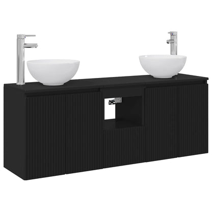 Badkamerkastenset 3 st Zwart 49,5 x 35 x 63 cm Bewerkt hout