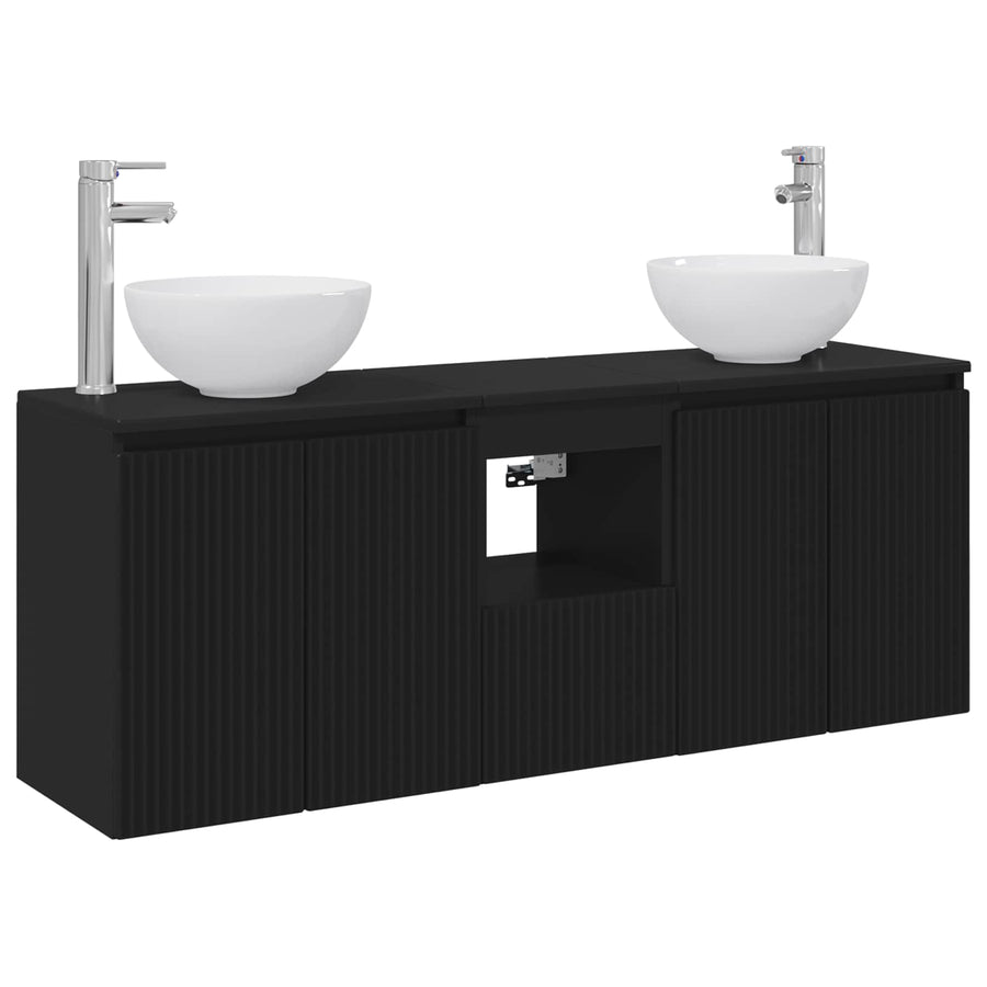 Badkamerkastenset 3 st Zwart 49,5 x 35 x 63 cm Bewerkt hout