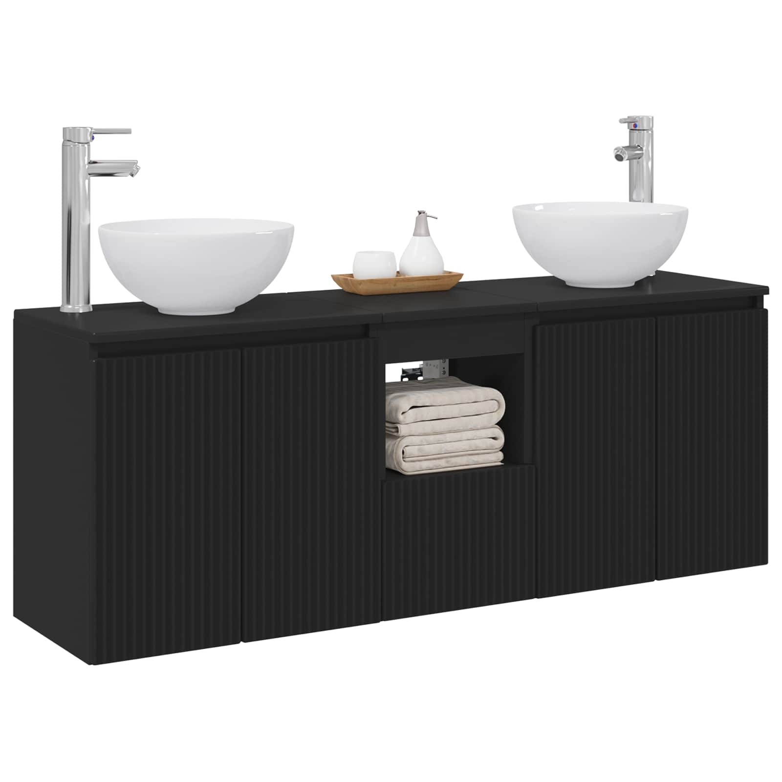 Badkamerkastenset 3 st Zwart 49,5 x 35 x 63 cm Bewerkt hout