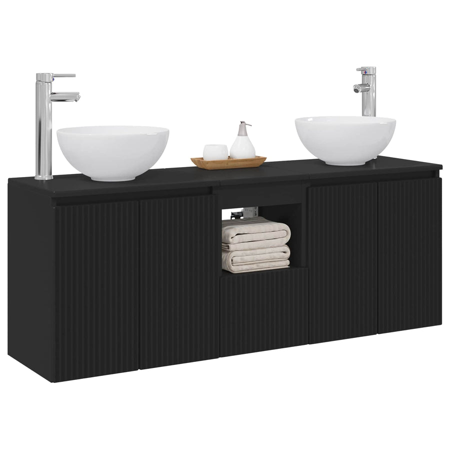 Badkamerkastenset 3 st Zwart 49,5 x 35 x 63 cm Bewerkt hout