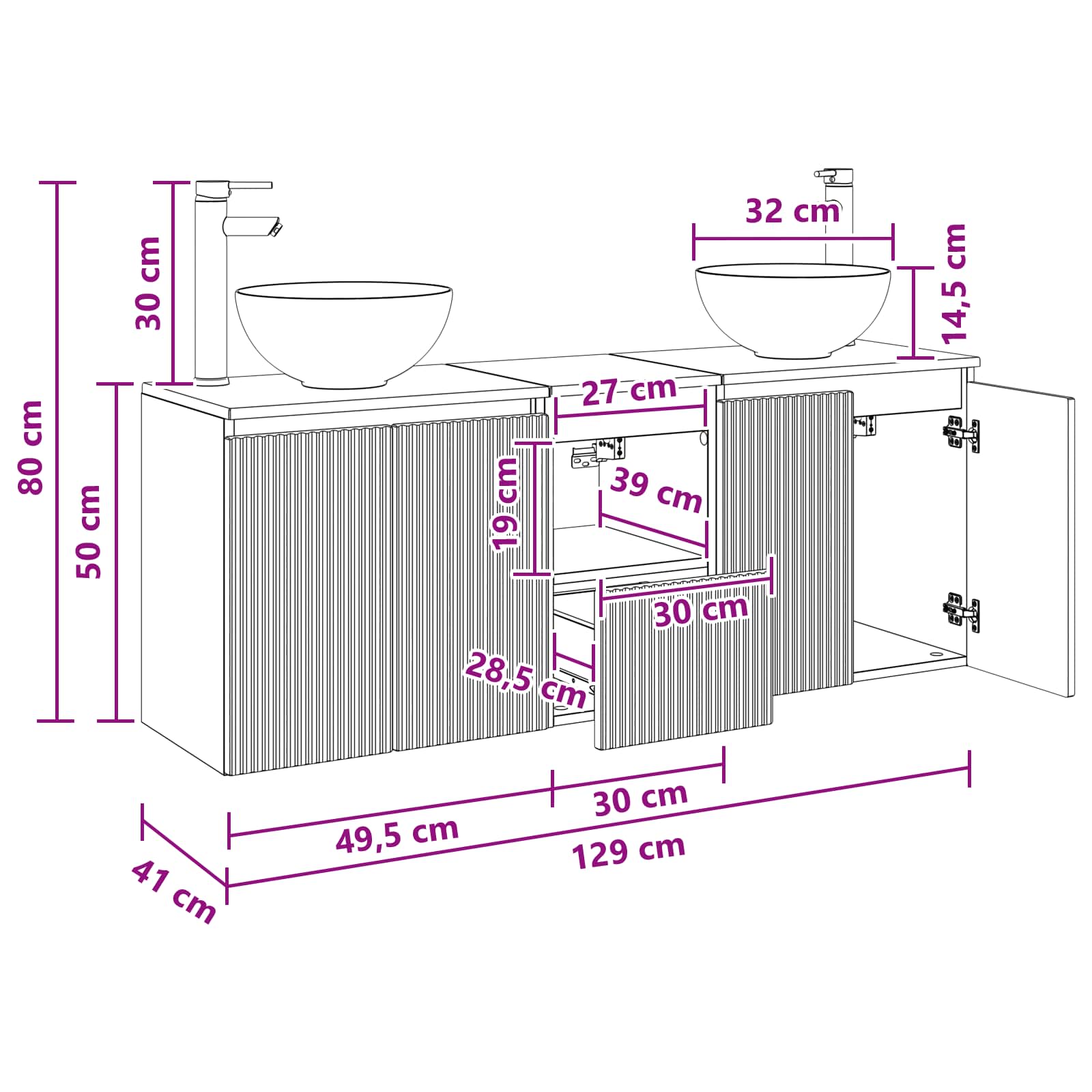 Badkamerkastenset 3 st Zwart 49,5 x 35 x 63 cm Bewerkt hout