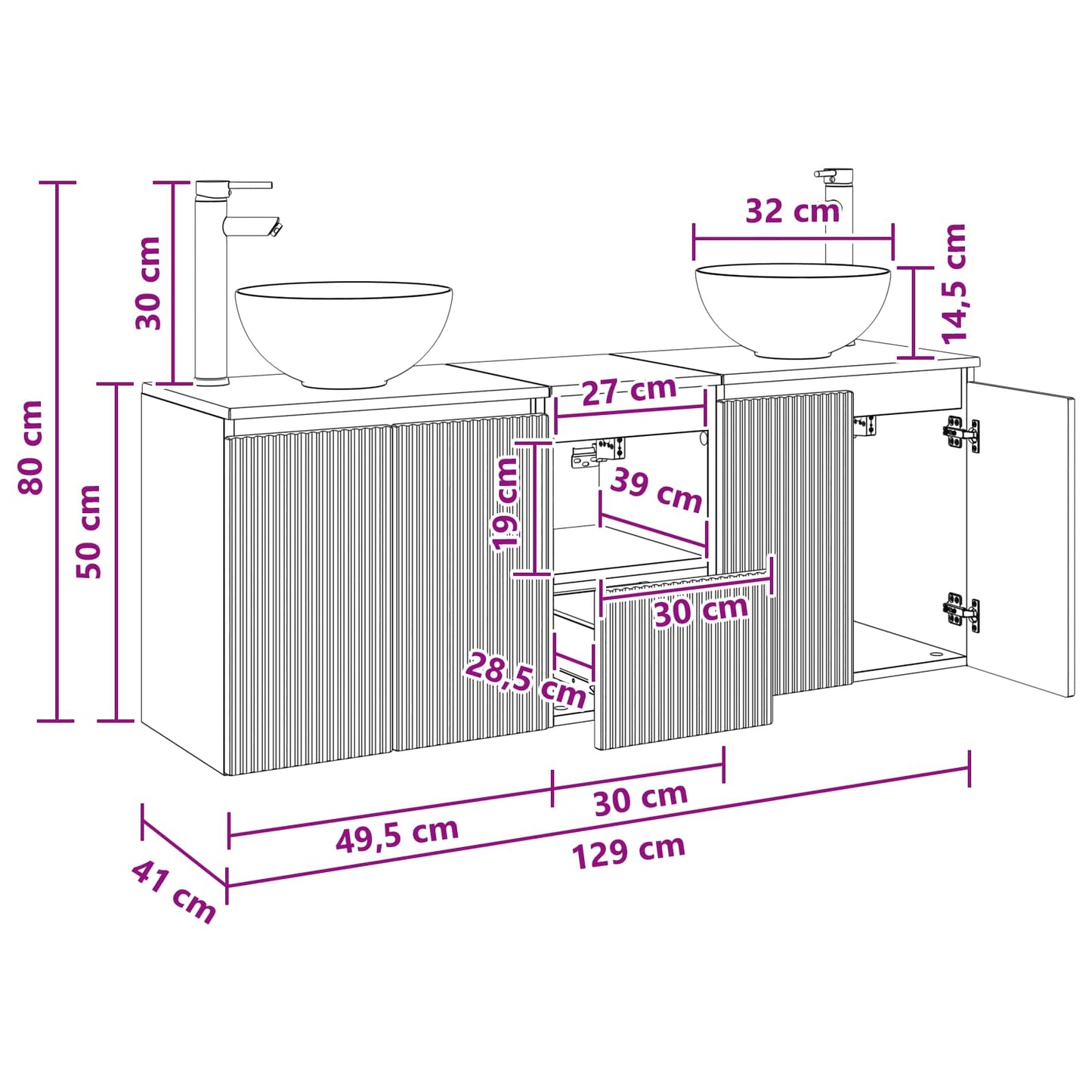 Badkamerkastenset 3 st Sonoma Eiken 49,5 x 35 x 63 cm
