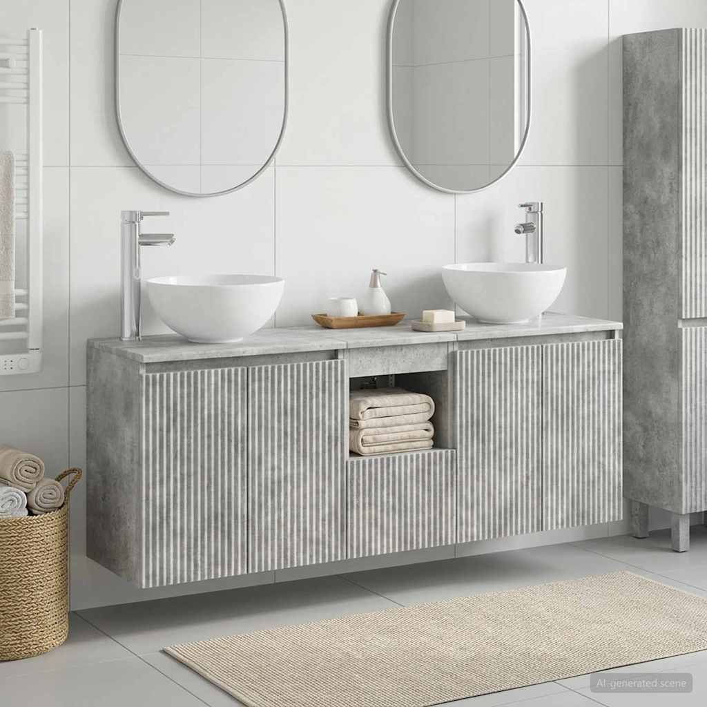 Badkamerkastenset 3 st Betongrijs 49,5 x 35 x 63 cm