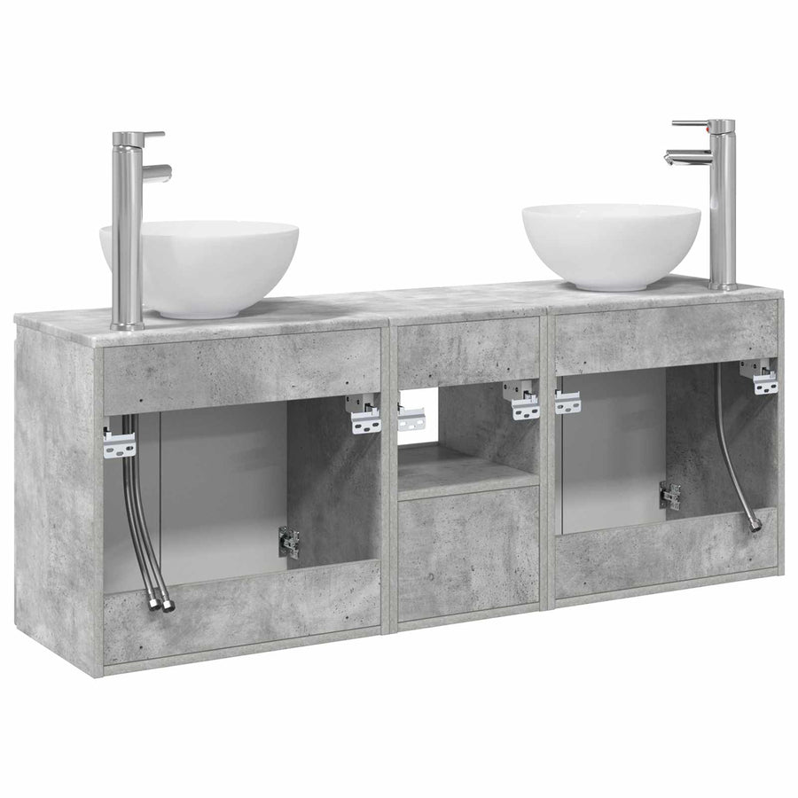 Badkamerkastenset 3 st Betongrijs 49,5 x 35 x 63 cm