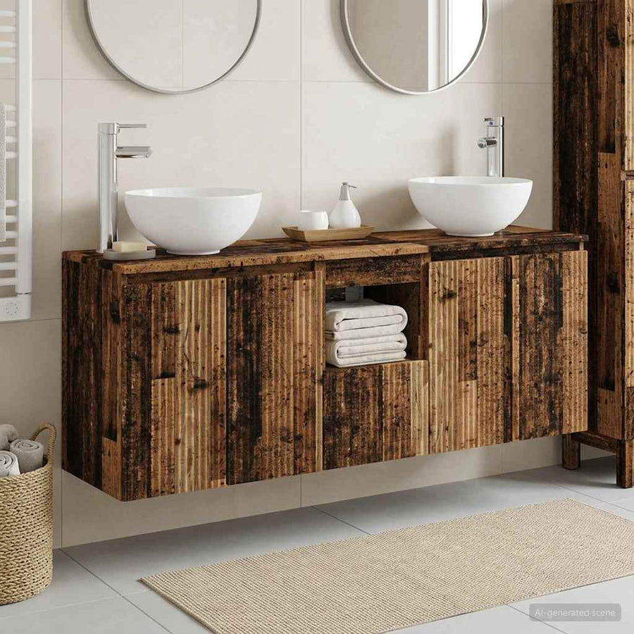 Badkamerkastenset 3 st Oud hout 49,5 x 35 x 63 cm Bewerkt hout