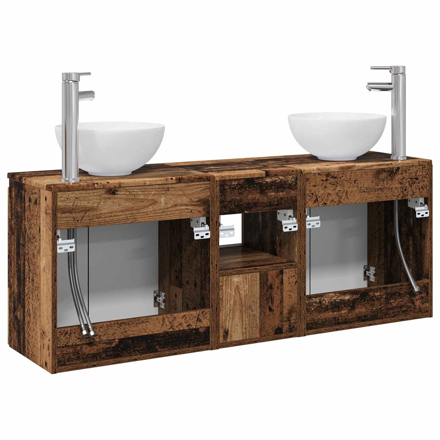 Badkamerkastenset 3 st Oud hout 49,5 x 35 x 63 cm Bewerkt hout