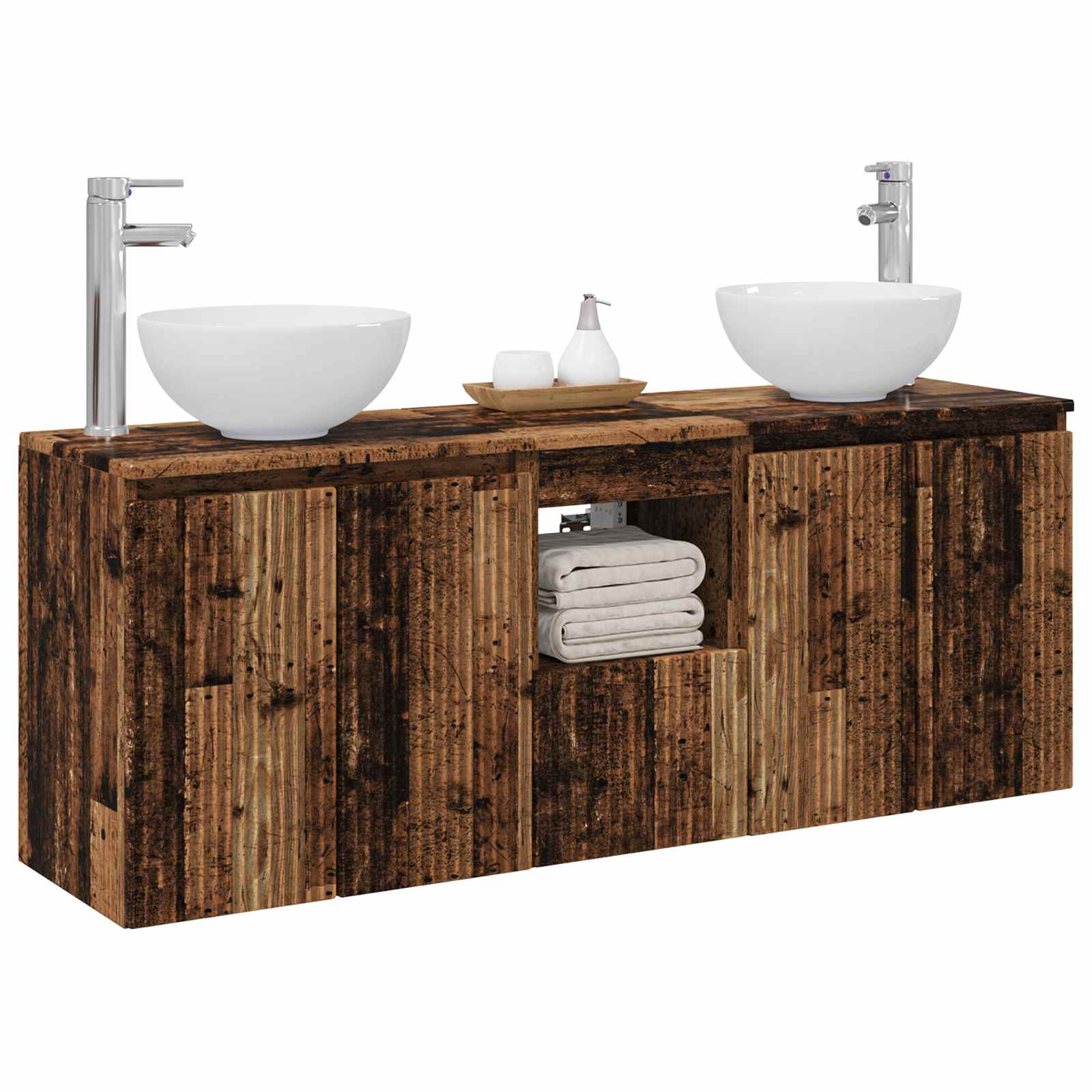 Badkamerkastenset 3 st Oud hout 49,5 x 35 x 63 cm Bewerkt hout
