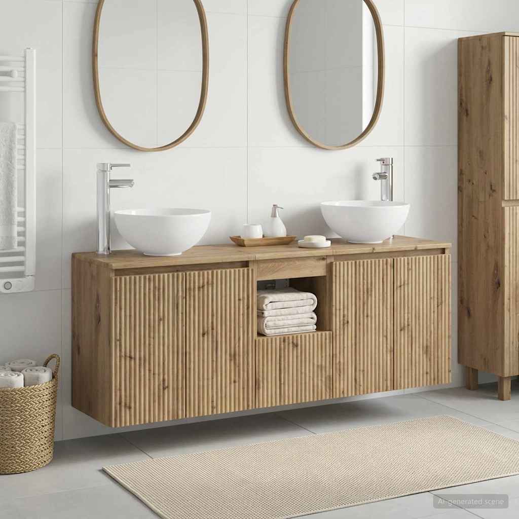 Badkamerkastenset 3 st Artisanaal eiken 49,5 x 35 x 63 cm