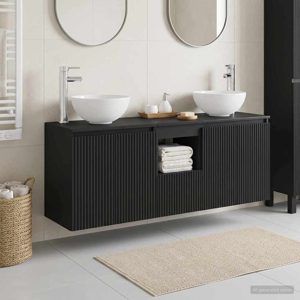 Badkamerkastenset 3 st Zwart 49,5 x 41 x 64,5 cm Bewerkt hout