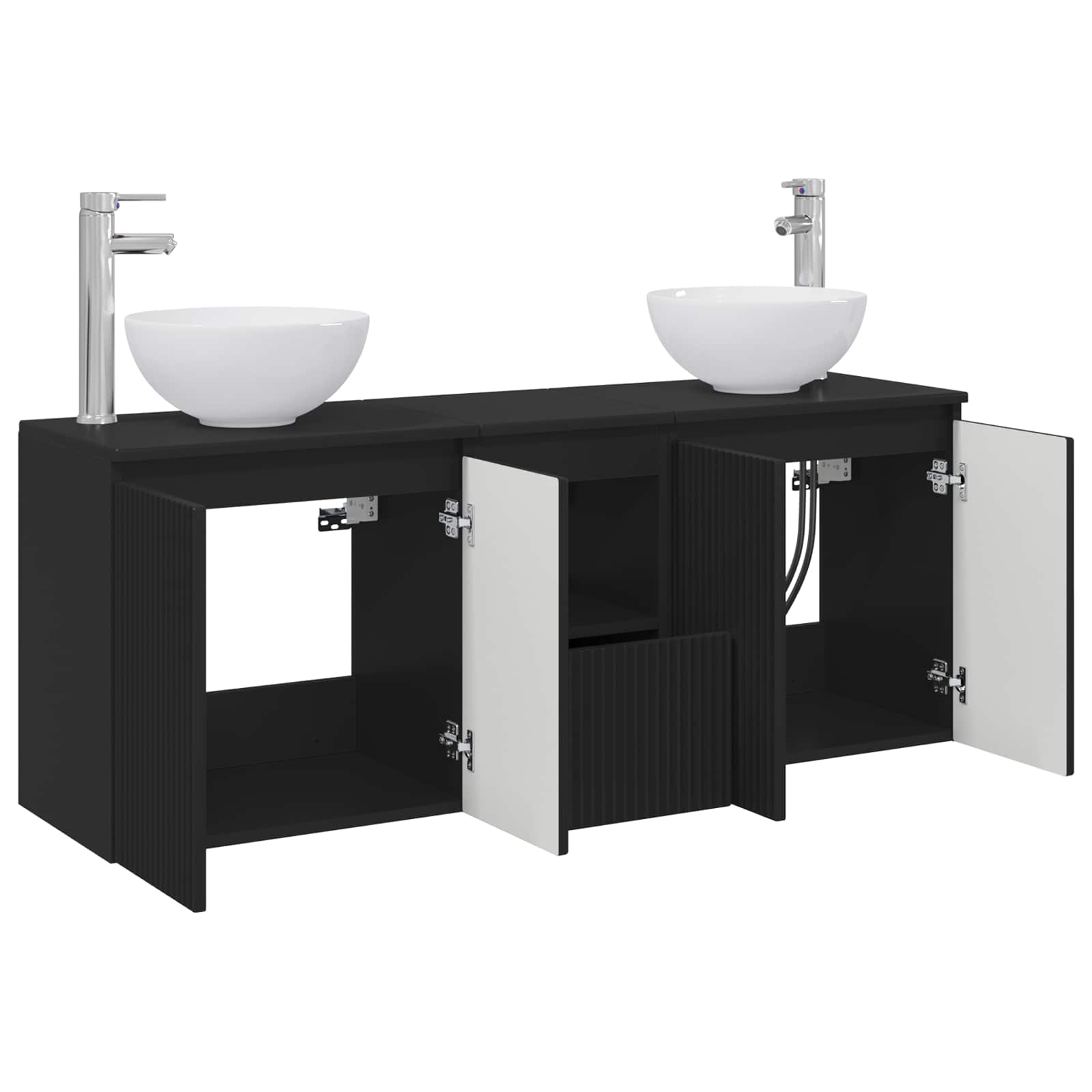 Badkamerkastenset 3 st Zwart 49,5 x 41 x 64,5 cm Bewerkt hout