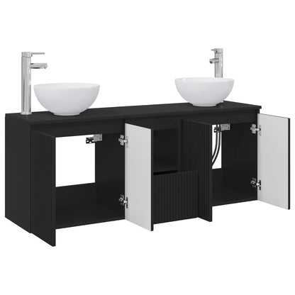 Badkamerkastenset 3 st Zwart 49,5 x 41 x 64,5 cm Bewerkt hout