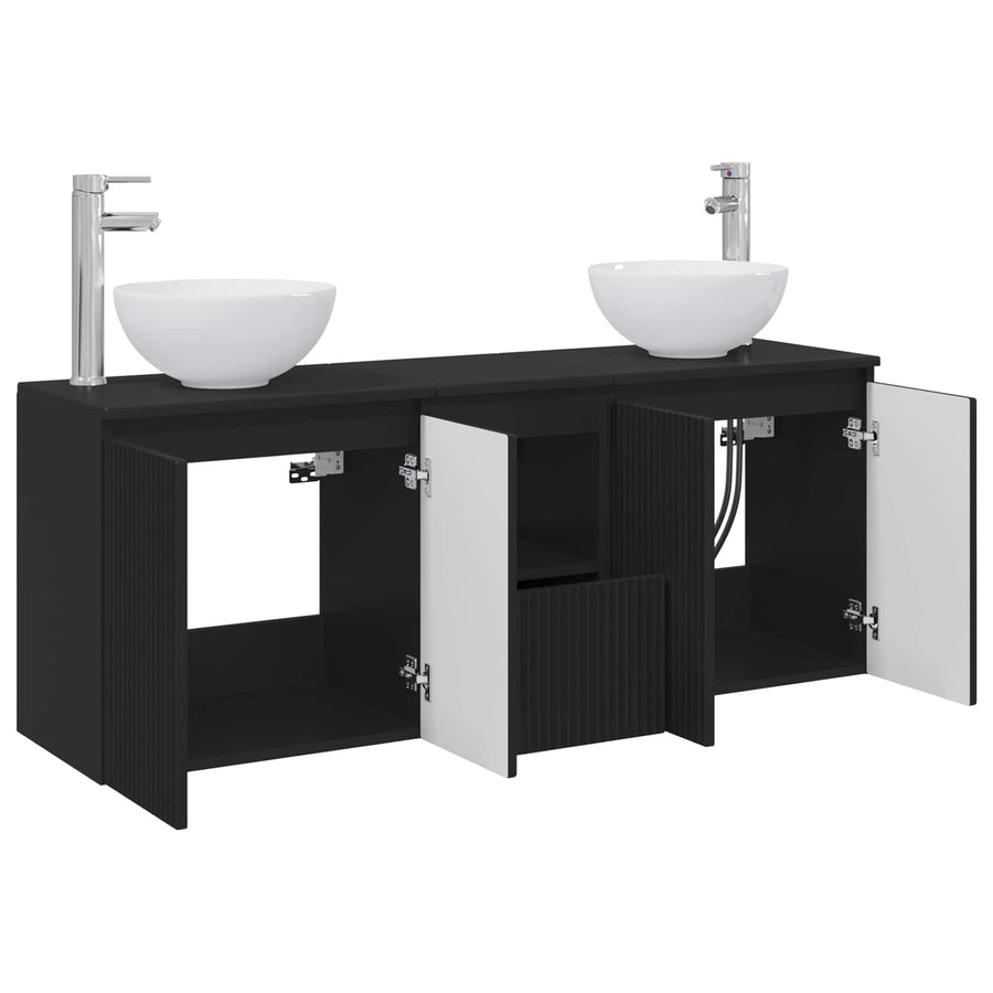 Badkamerkastenset 3 st Zwart 49,5 x 41 x 64,5 cm Bewerkt hout