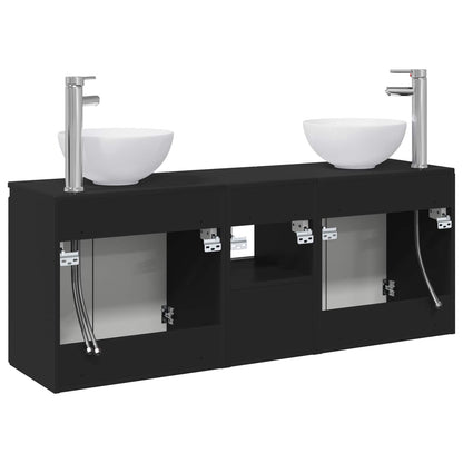 Badkamerkastenset 3 st Zwart 49,5 x 41 x 64,5 cm Bewerkt hout