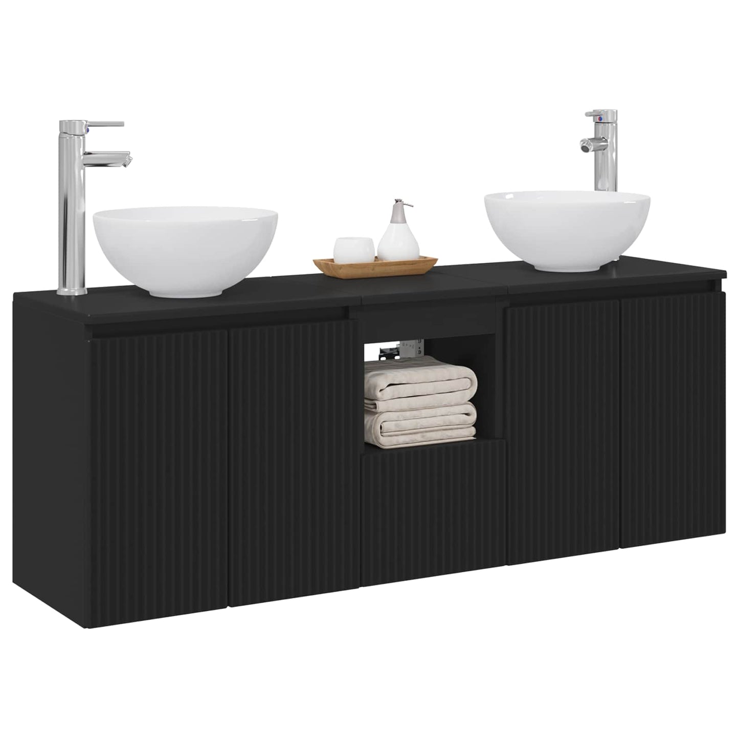 Badkamerkastenset 3 st Zwart 49,5 x 41 x 64,5 cm Bewerkt hout