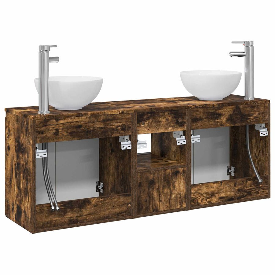 Badkamerkastenset 3 st Gerookt eiken 49,5 x 41 x 64,5 cm
