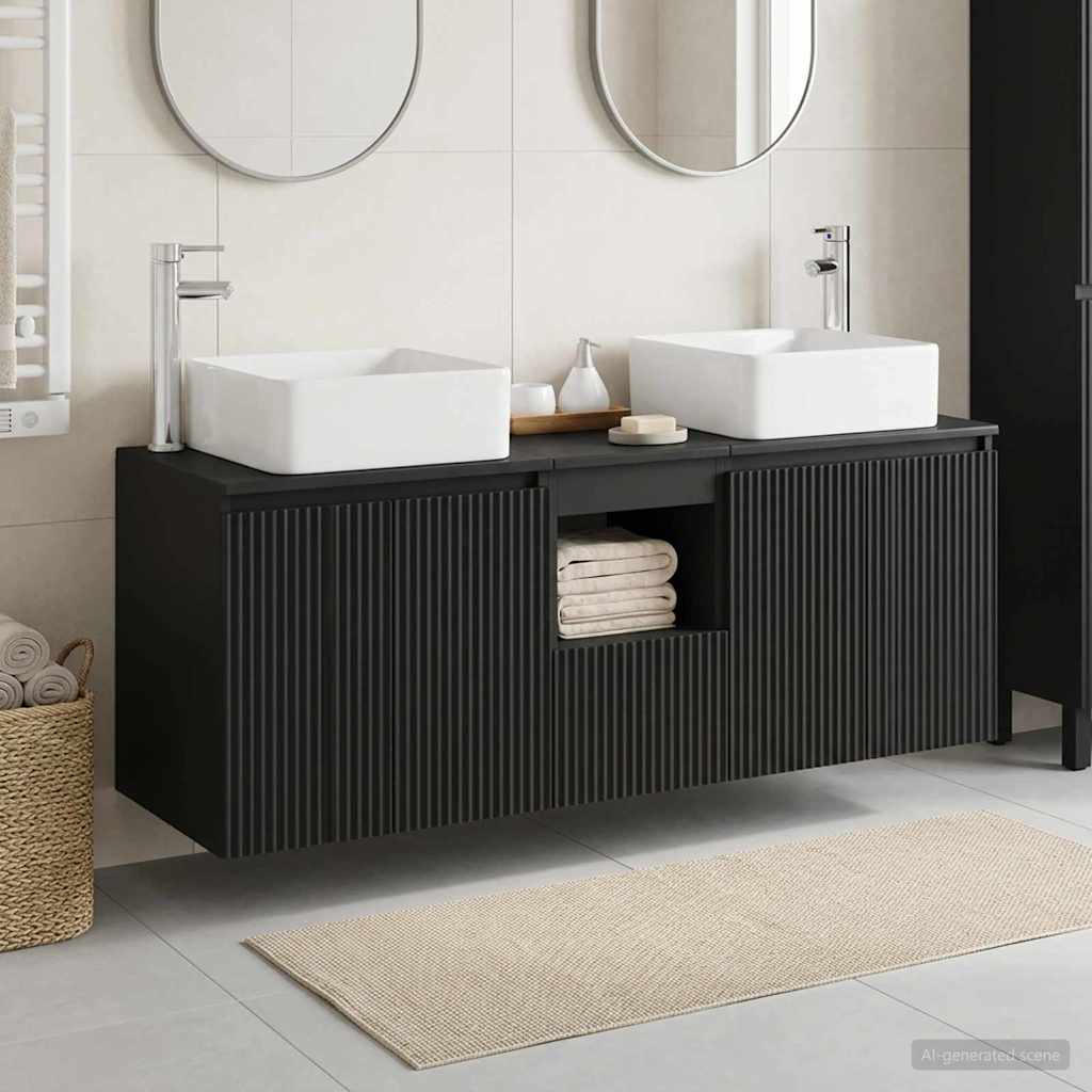 Badkamerkastenset 3 st Zwart 49,5 x 41 x 63 cm Bewerkt hout