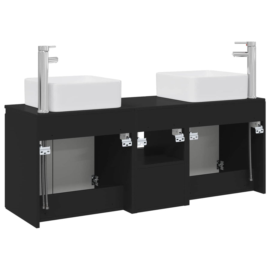 Badkamerkastenset 3 st Zwart 49,5 x 41 x 63 cm Bewerkt hout