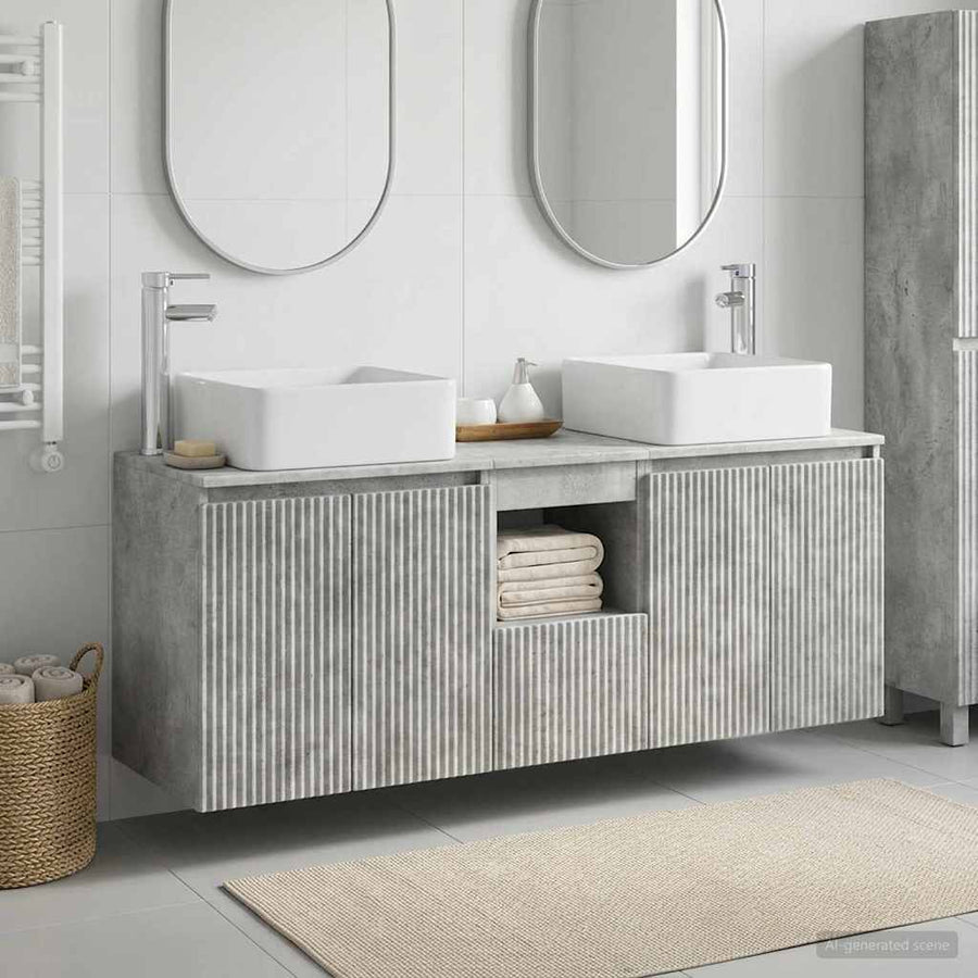 Badkamerkastenset 3 st Betongrijs 49,5 x 41 x 63 cm