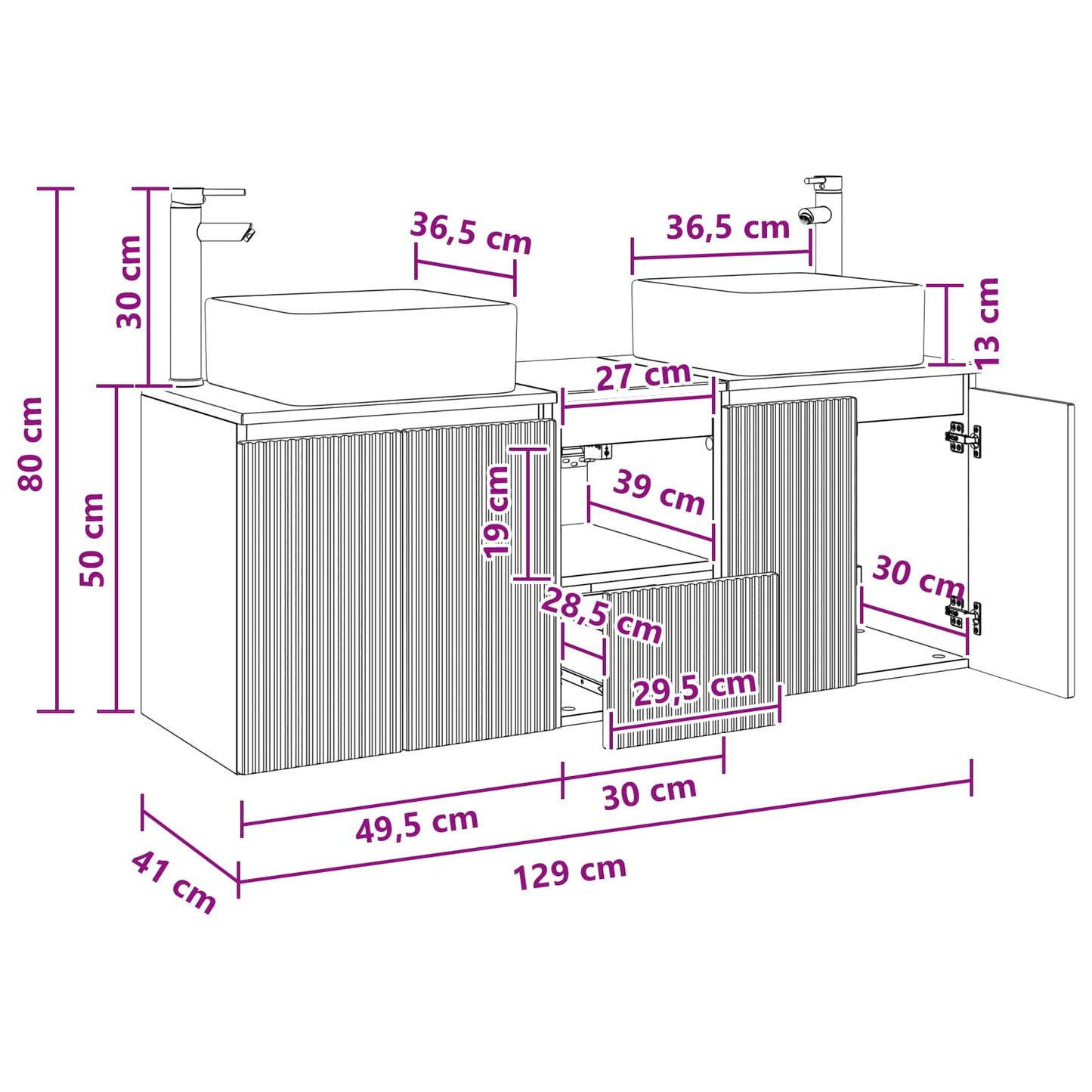 Badkamerkastenset 3 st Betongrijs 49,5 x 41 x 63 cm
