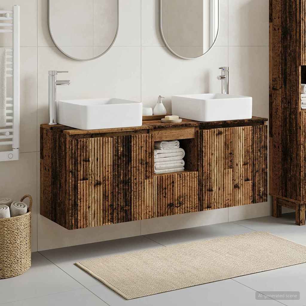 Badkamerkastenset 3 st Oud hout 49,5 x 41 x 63 cm Bewerkt hout
