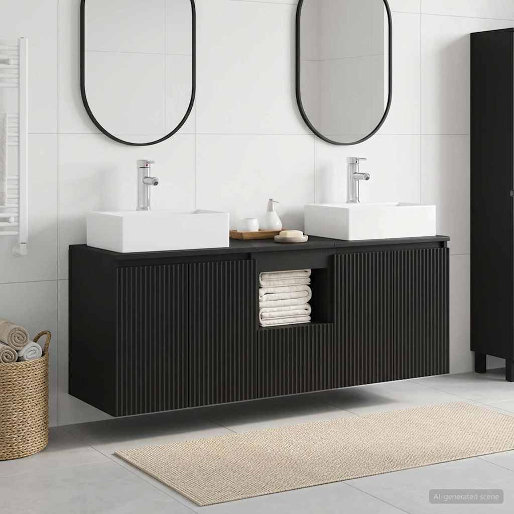 Badkamerkastenset 3 st Zwart 49,5 x 41 x 62,5 cm Bewerkt hout