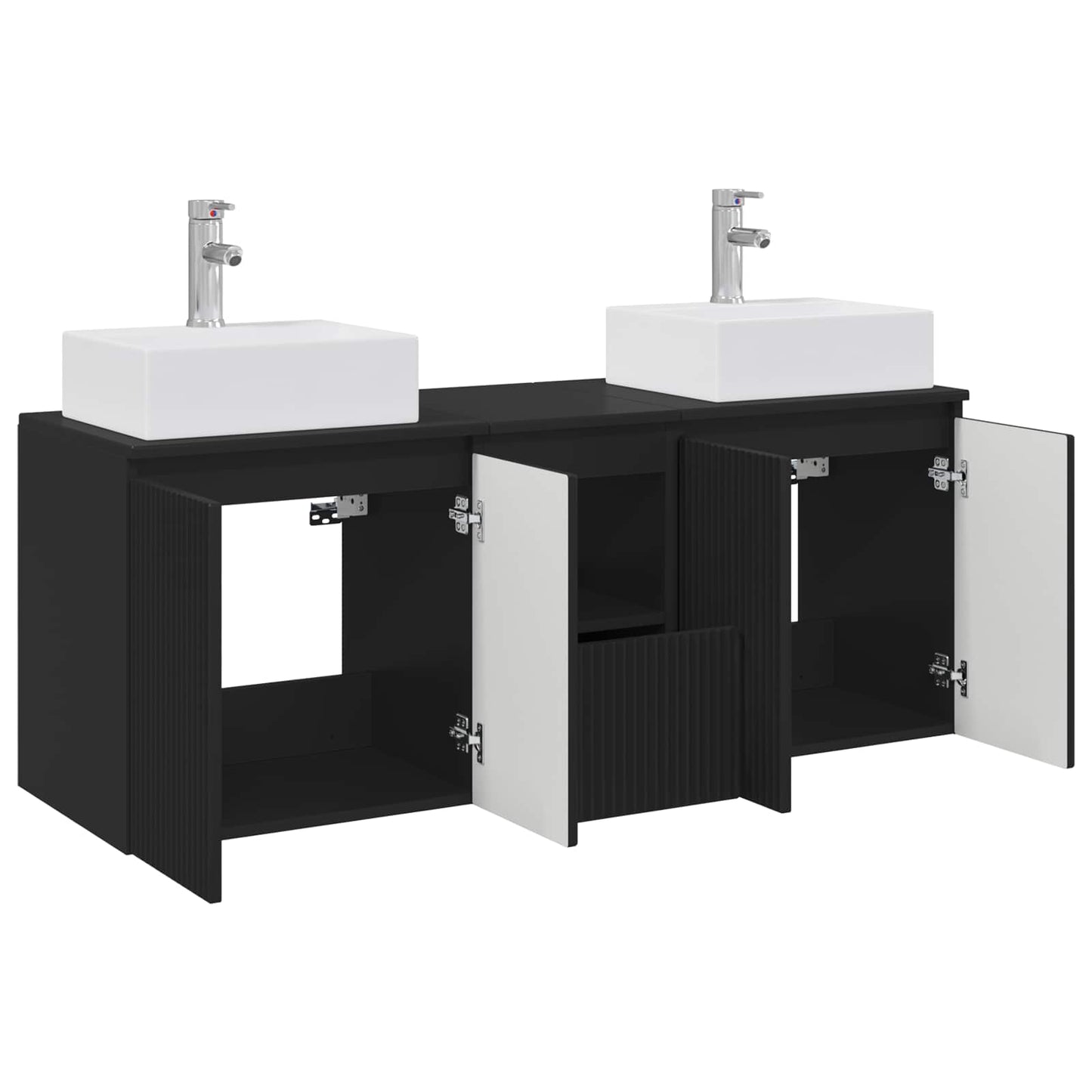 Badkamerkastenset 3 st Zwart 49,5 x 41 x 62,5 cm Bewerkt hout