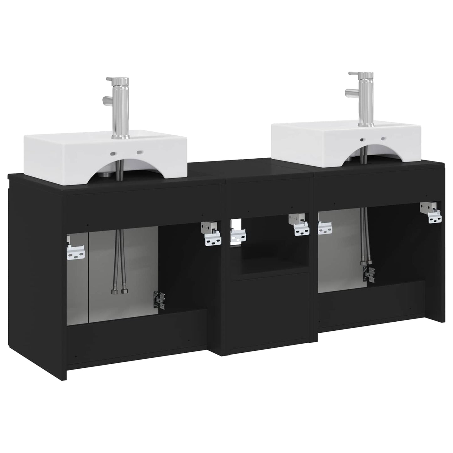 Badkamerkastenset 3 st Zwart 49,5 x 41 x 62,5 cm Bewerkt hout