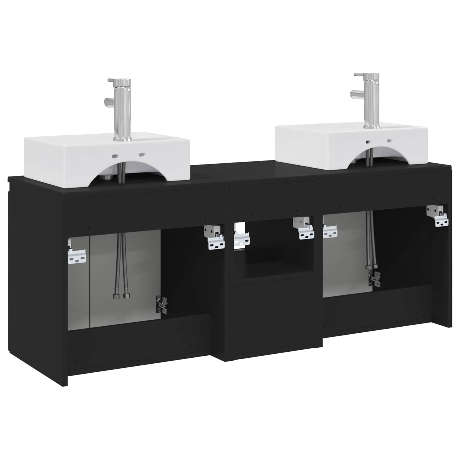 Badkamerkastenset 3 st Zwart 49,5 x 41 x 62,5 cm Bewerkt hout