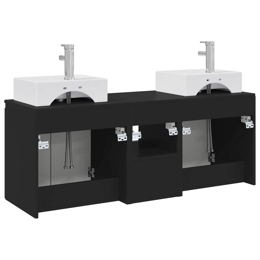 Badkamerkastenset 3 st Zwart 49,5 x 41 x 62,5 cm Bewerkt hout