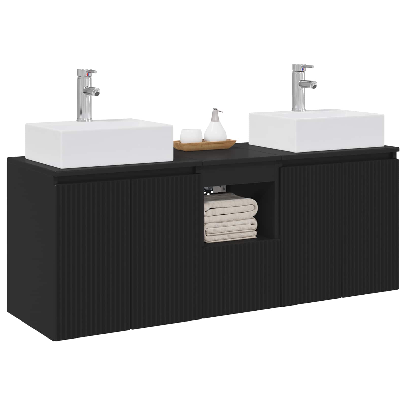 Badkamerkastenset 3 st Zwart 49,5 x 41 x 62,5 cm Bewerkt hout