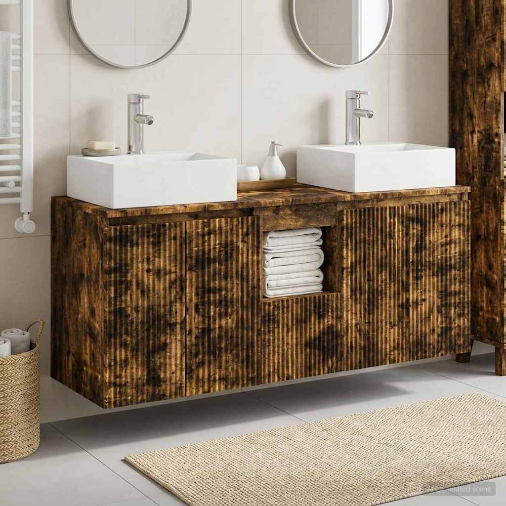 Badkamerkastenset 3 st Gerookt eiken 49,5 x 41 x 62,5 cm