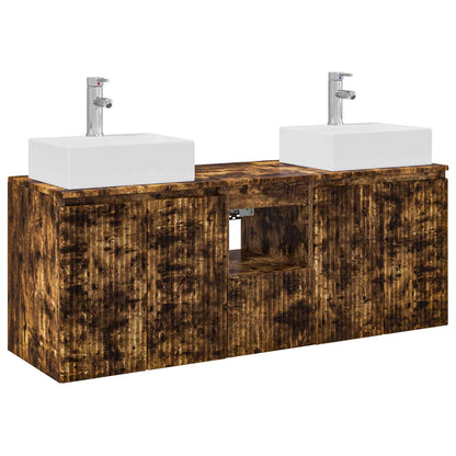 Badkamerkastenset 3 st Gerookt eiken 49,5 x 41 x 62,5 cm