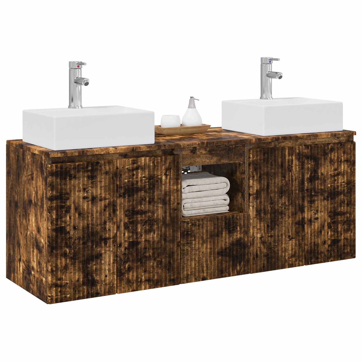 Badkamerkastenset 3 st Gerookt eiken 49,5 x 41 x 62,5 cm