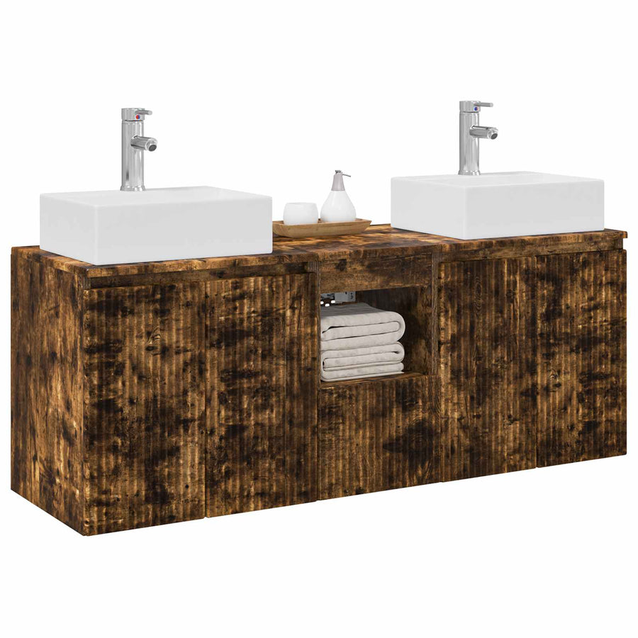 Badkamerkastenset 3 st Gerookt eiken 49,5 x 41 x 62,5 cm