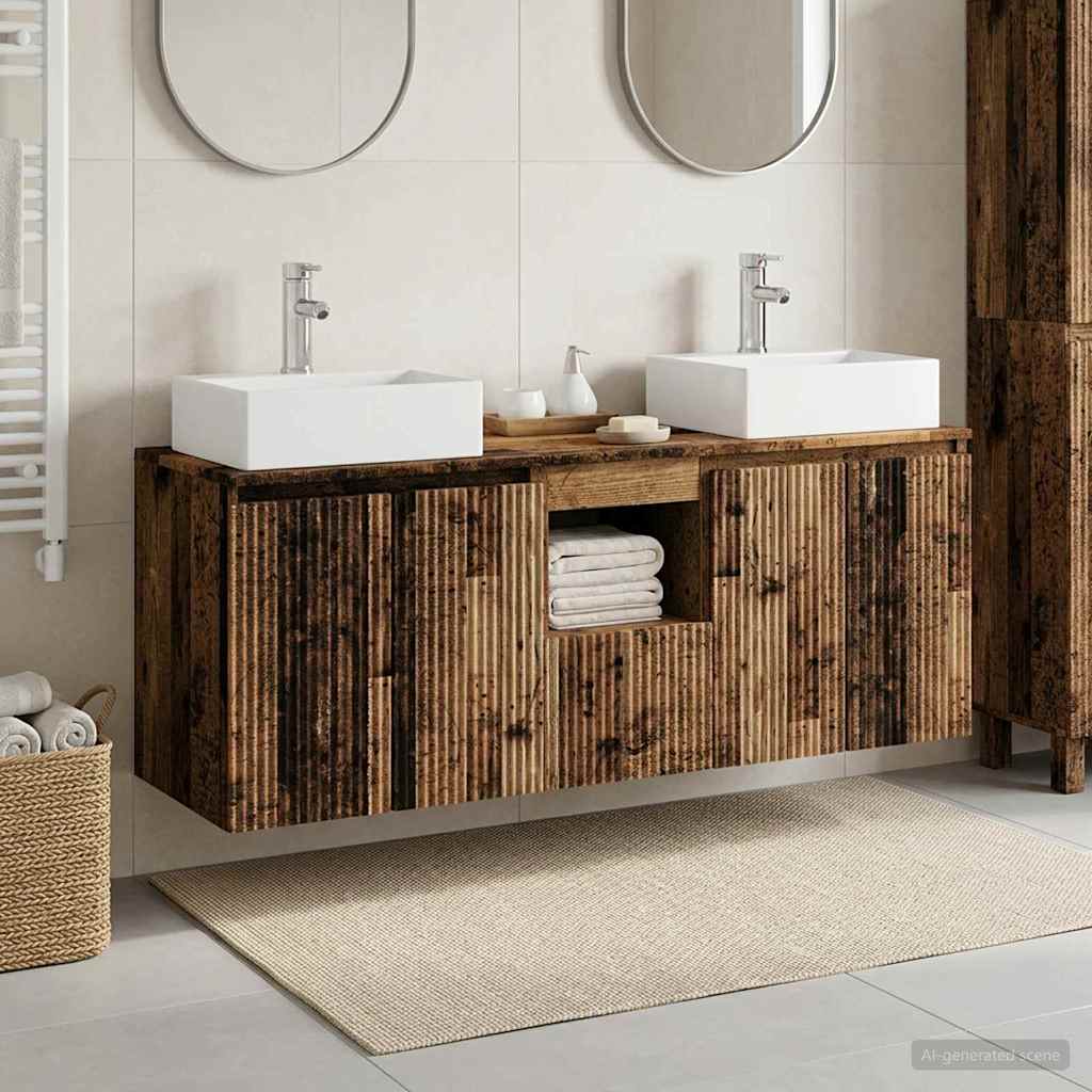 Badkamerkastenset 3 st Oud hout 49,5 x 41 x 62,5 cm
