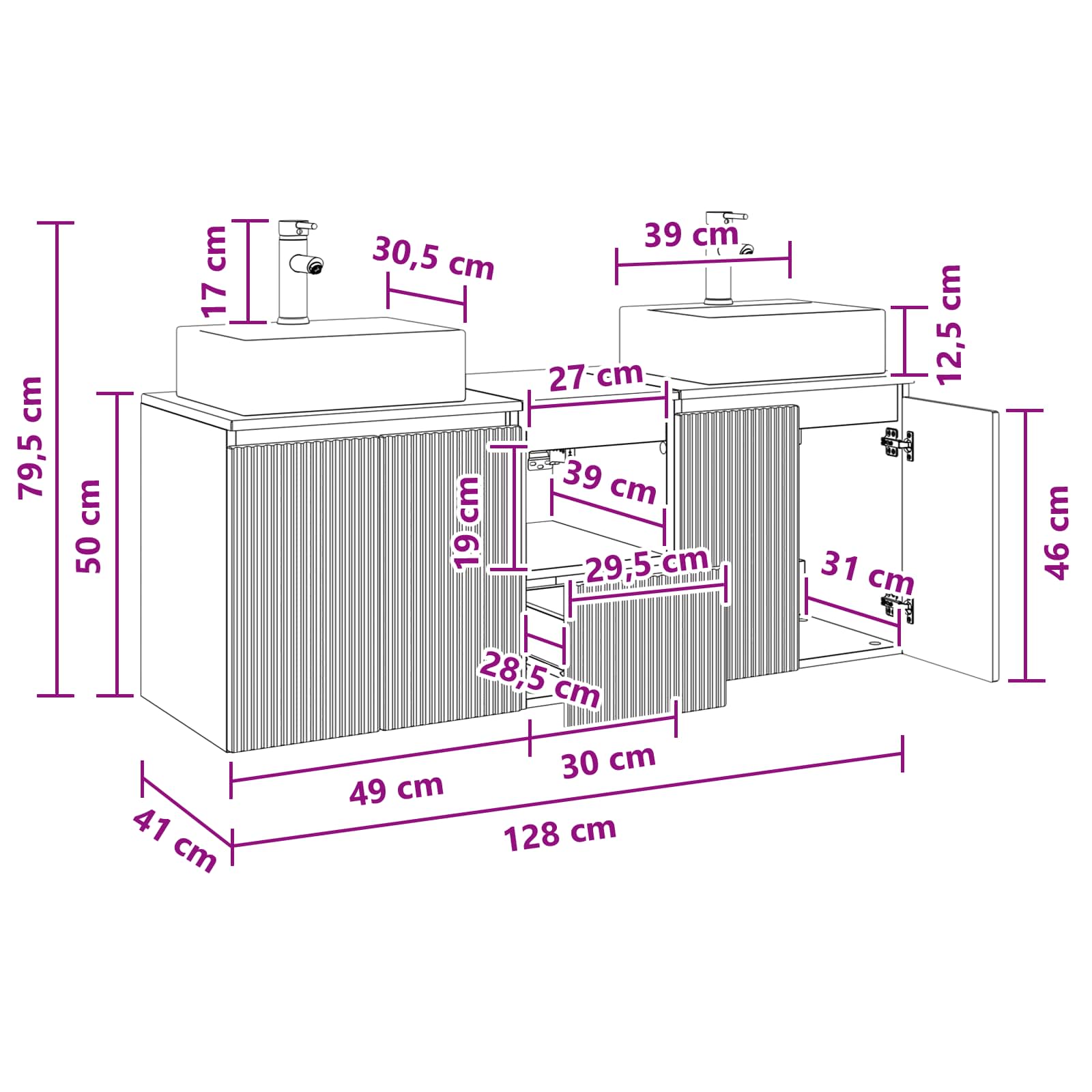 Badkamerkastenset 3 st Oud hout 49,5 x 41 x 62,5 cm