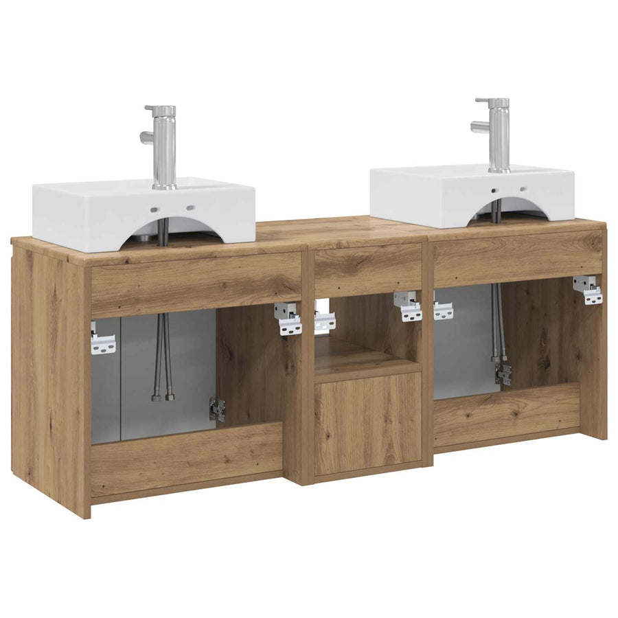 Badkamerkastenset 3 st Artisanaal eiken 49,5 x 41 x 62,5 cm