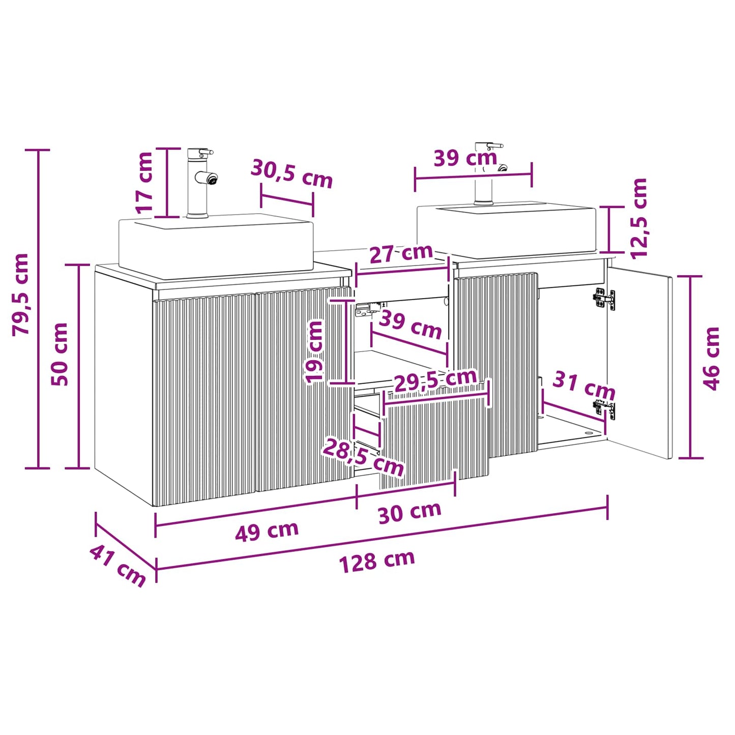 Badkamerkastenset 3 st Artisanaal eiken 49,5 x 41 x 62,5 cm