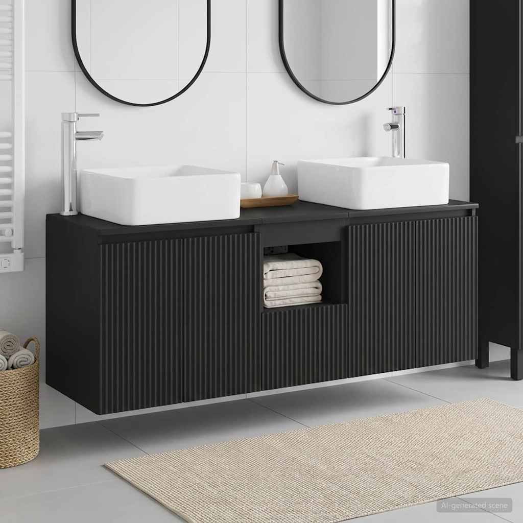 Badkamerkastenset 3 st Zwart 53 x 35 x 63 cm Bewerkt hout