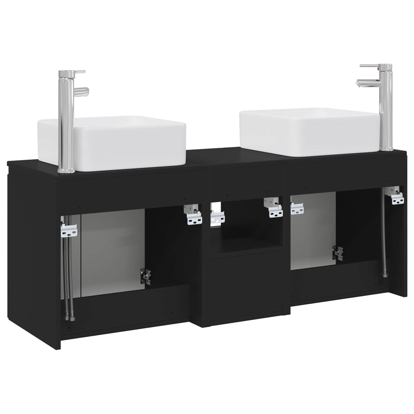 Badkamerkastenset 3 st Zwart 53 x 35 x 63 cm Bewerkt hout