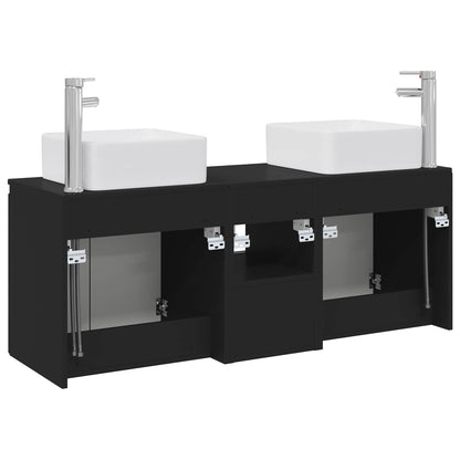 Badkamerkastenset 3 st Zwart 53 x 35 x 63 cm Bewerkt hout