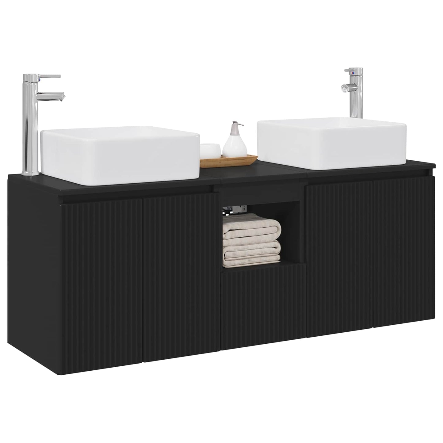 Badkamerkastenset 3 st Zwart 53 x 35 x 63 cm Bewerkt hout