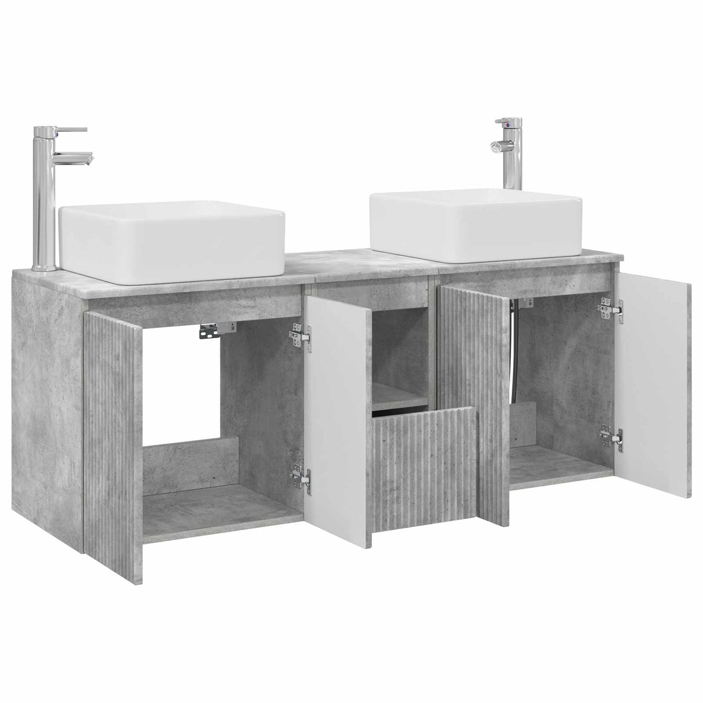 Badkamerkastenset 3 st Betongrijs 53 x 35 x 63 cm Bewerkt hout