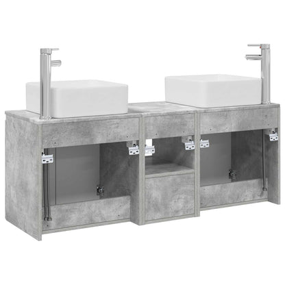 Badkamerkastenset 3 st Betongrijs 53 x 35 x 63 cm Bewerkt hout