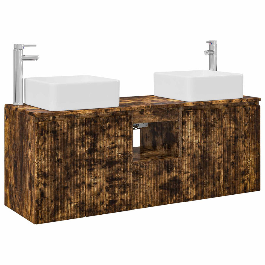Badkamerkastenset 3 st Gerookt eiken 53 x 35 x 63 cm