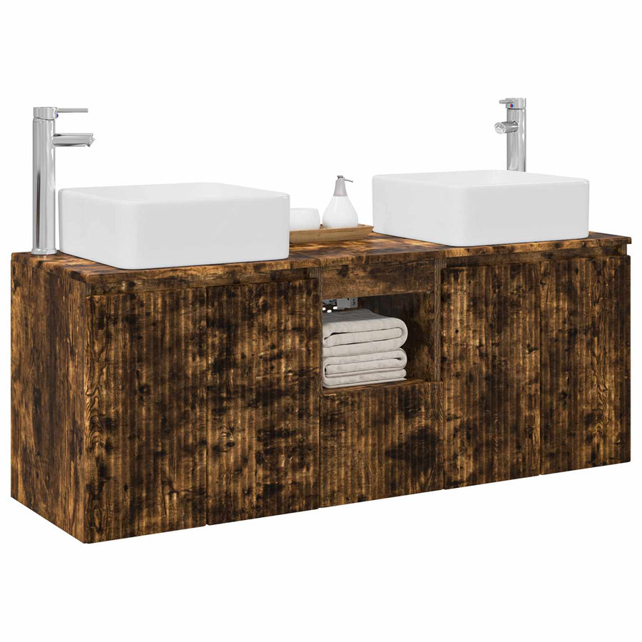 Badkamerkastenset 3 st Gerookt eiken 53 x 35 x 63 cm