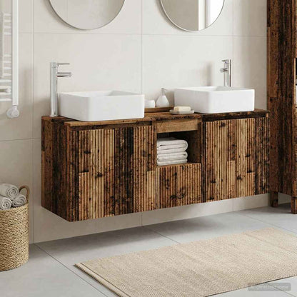 Badkamerkastenset 3 st Oud hout 53 x 35 x 63 cm Bewerkt hout